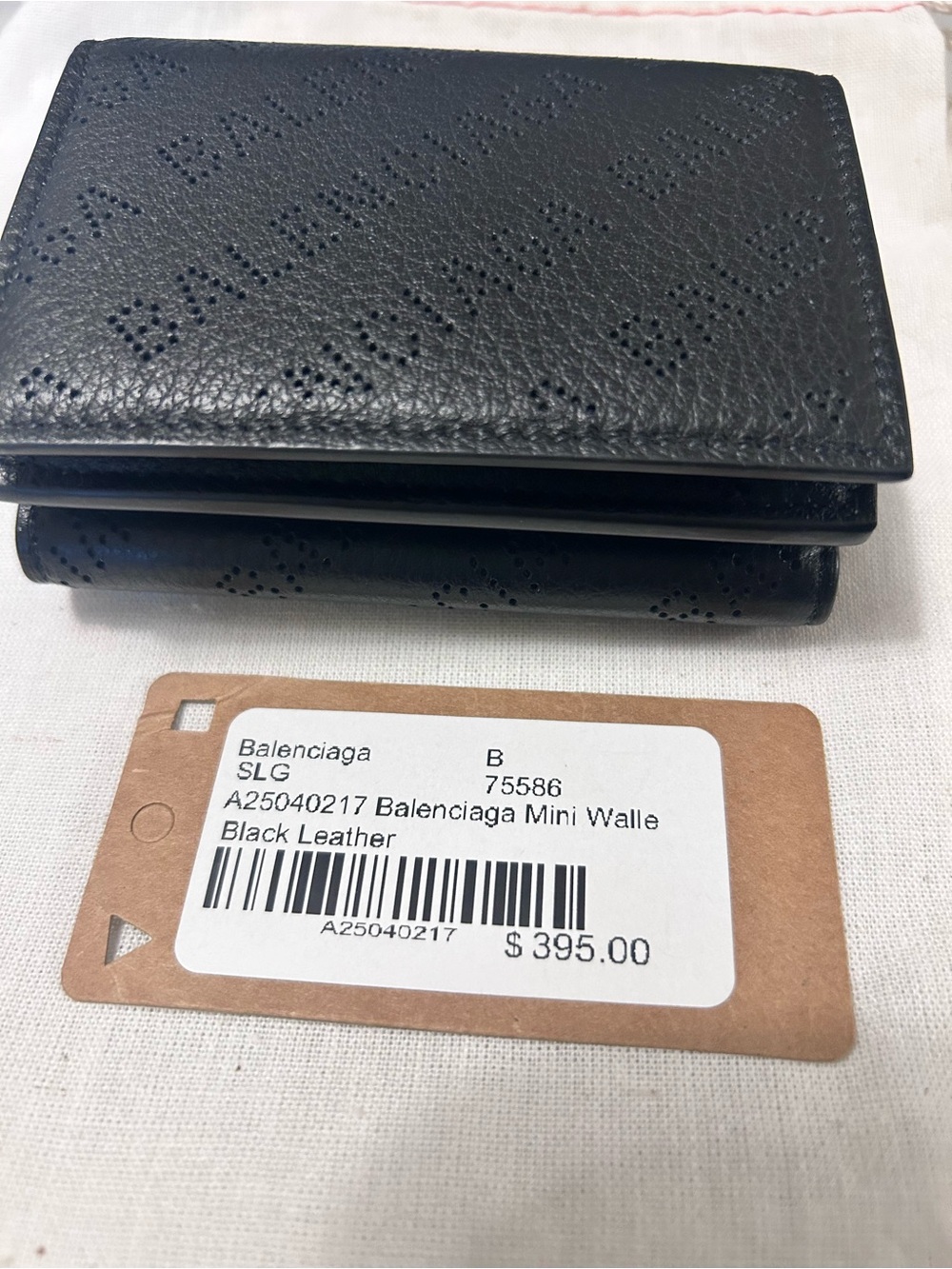 Balenciaga Black Perforated Leather Mini Card Holder